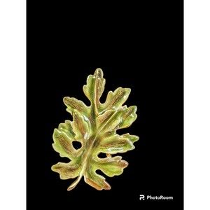 Vintage Enameled Leaf Brooch. Green and Gold